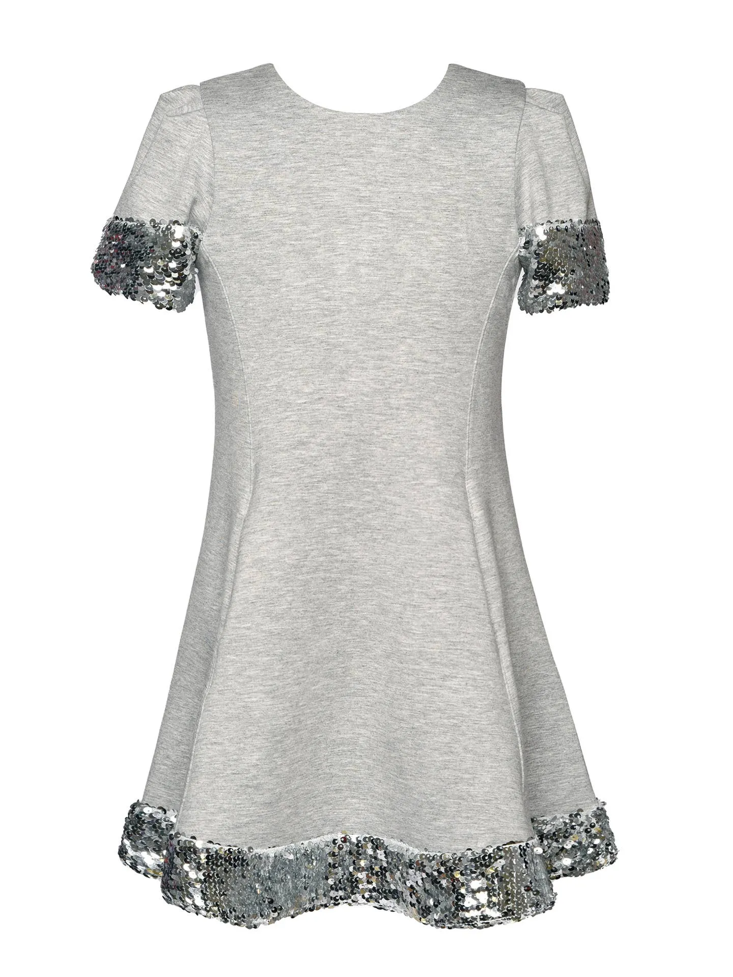 Silver Sequin Trimmed Flared Dress