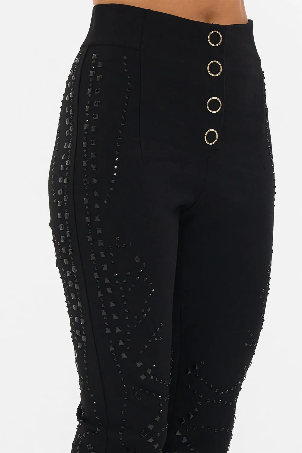 SNAP PONTE PANT WITH HOTFIX NOUVEAU NOIR