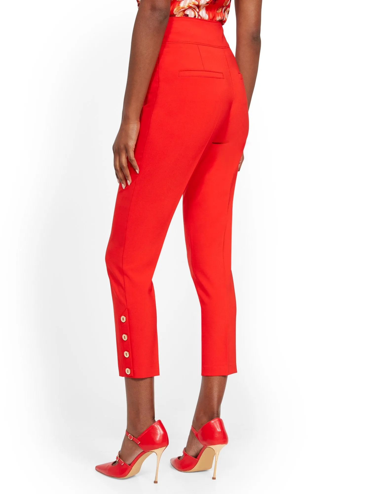 Tall Button-Accent Straight Slim-Leg Ankle Pant - 7th Avenue