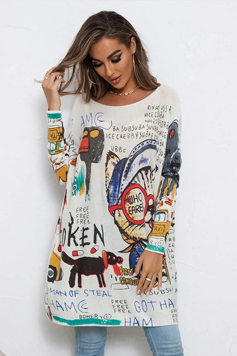 TG730 Graphic Loose Sweater Top