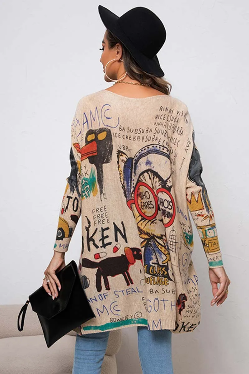 TG730 Graphic Loose Sweater Top