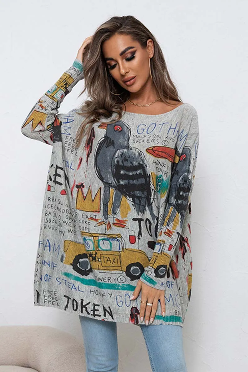 TG730 Graphic Loose Sweater Top