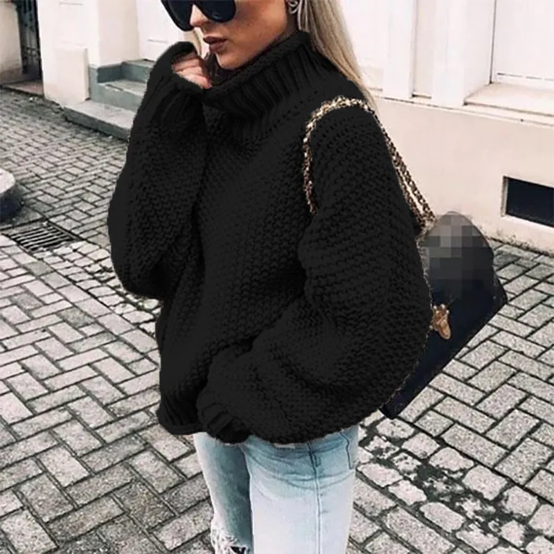 Thick Half Turtleneck Regular Sleeve Pullover Knitwear Loose Large Sweater