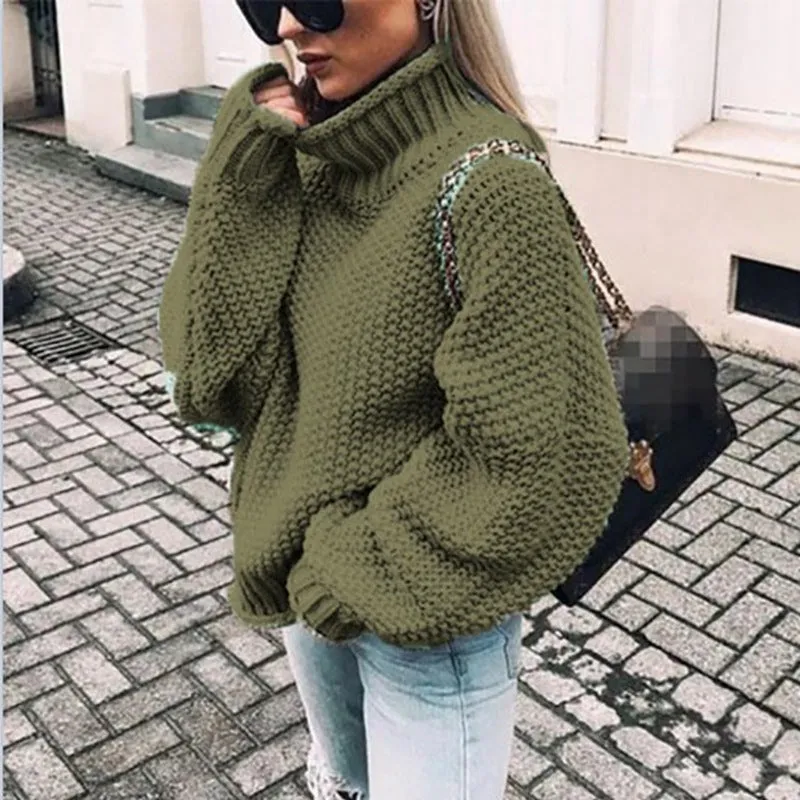 Thick Half Turtleneck Regular Sleeve Pullover Knitwear Loose Large Sweater