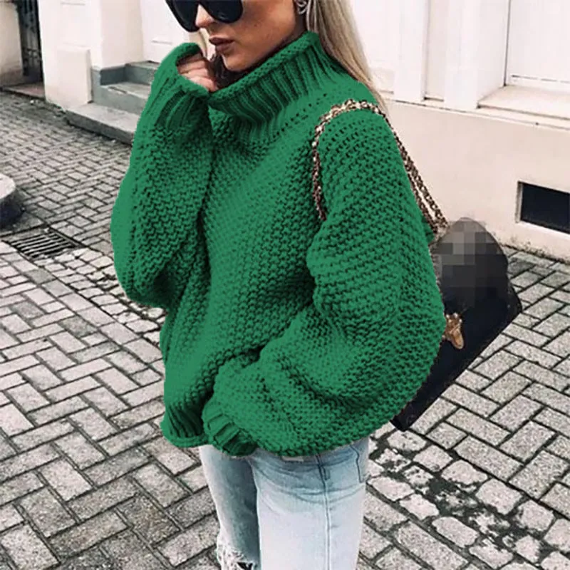 Thick Half Turtleneck Regular Sleeve Pullover Knitwear Loose Large Sweater