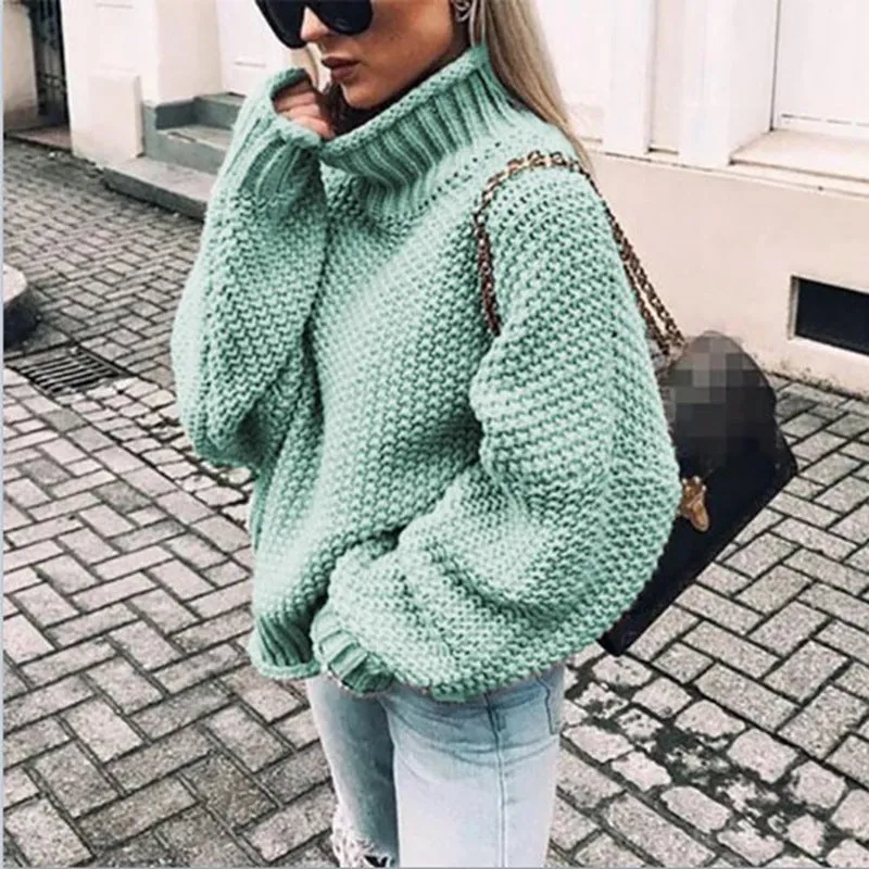 Thick Half Turtleneck Regular Sleeve Pullover Knitwear Loose Large Sweater