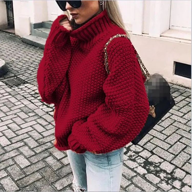 Thick Half Turtleneck Regular Sleeve Pullover Knitwear Loose Large Sweater