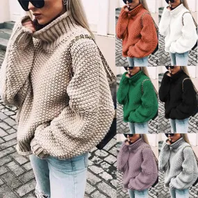 Thick Half Turtleneck Regular Sleeve Pullover Knitwear Loose Large Sweater