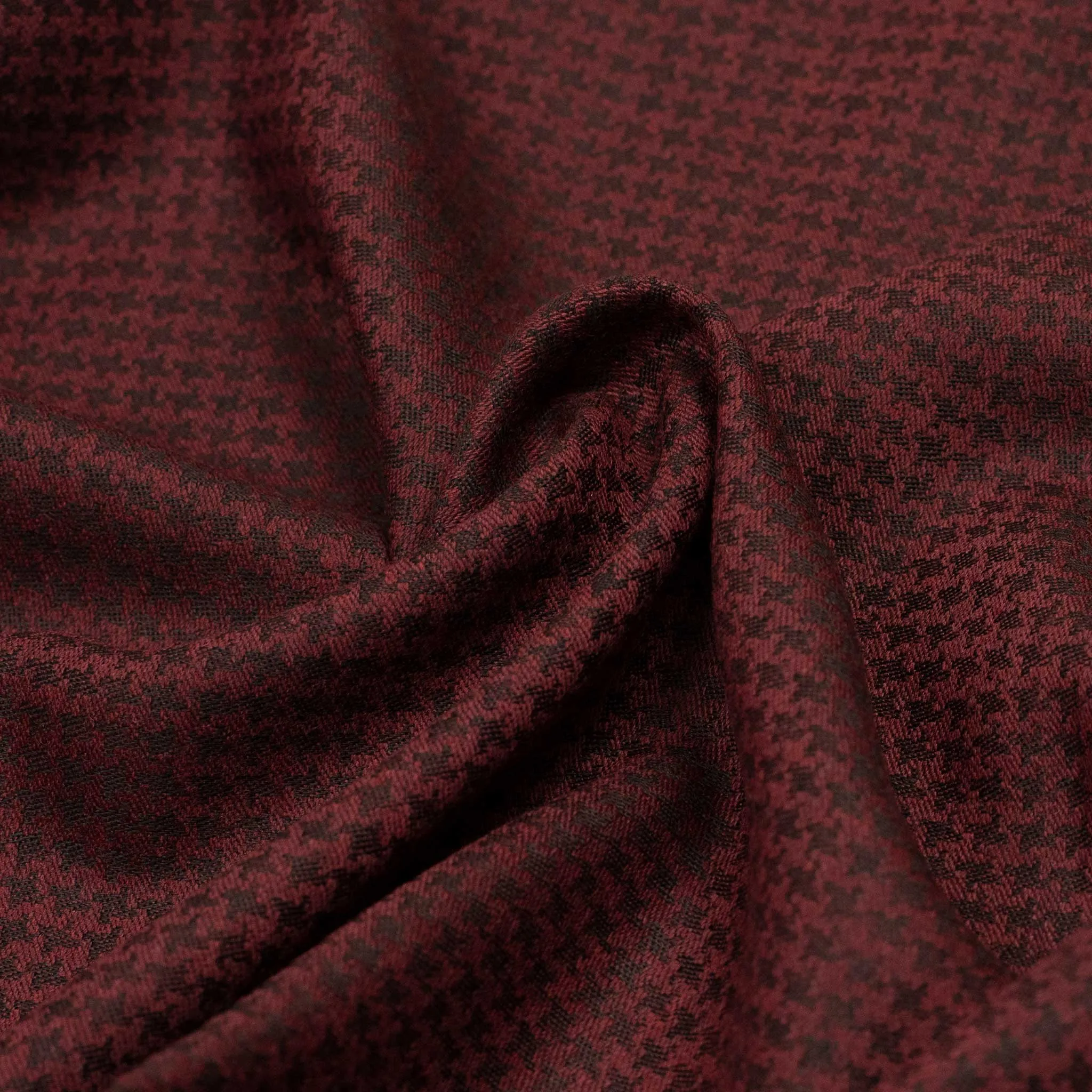 Tonal houndstooth scarf, burgundy wool and silk