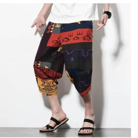 Tribal Ethnic Print Drawstring Cropped Pants