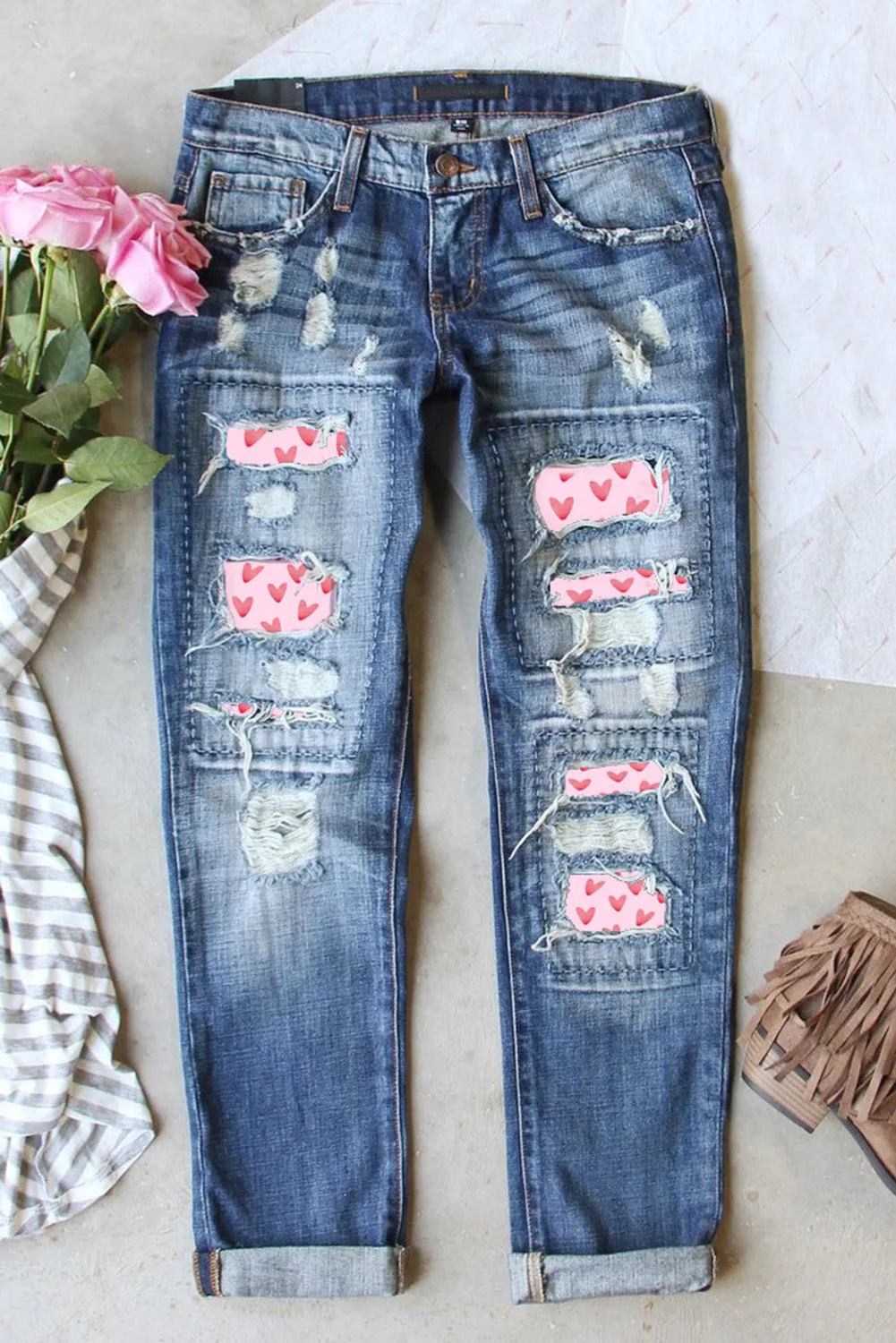 Valentines Day Heart Patchwork Jeans