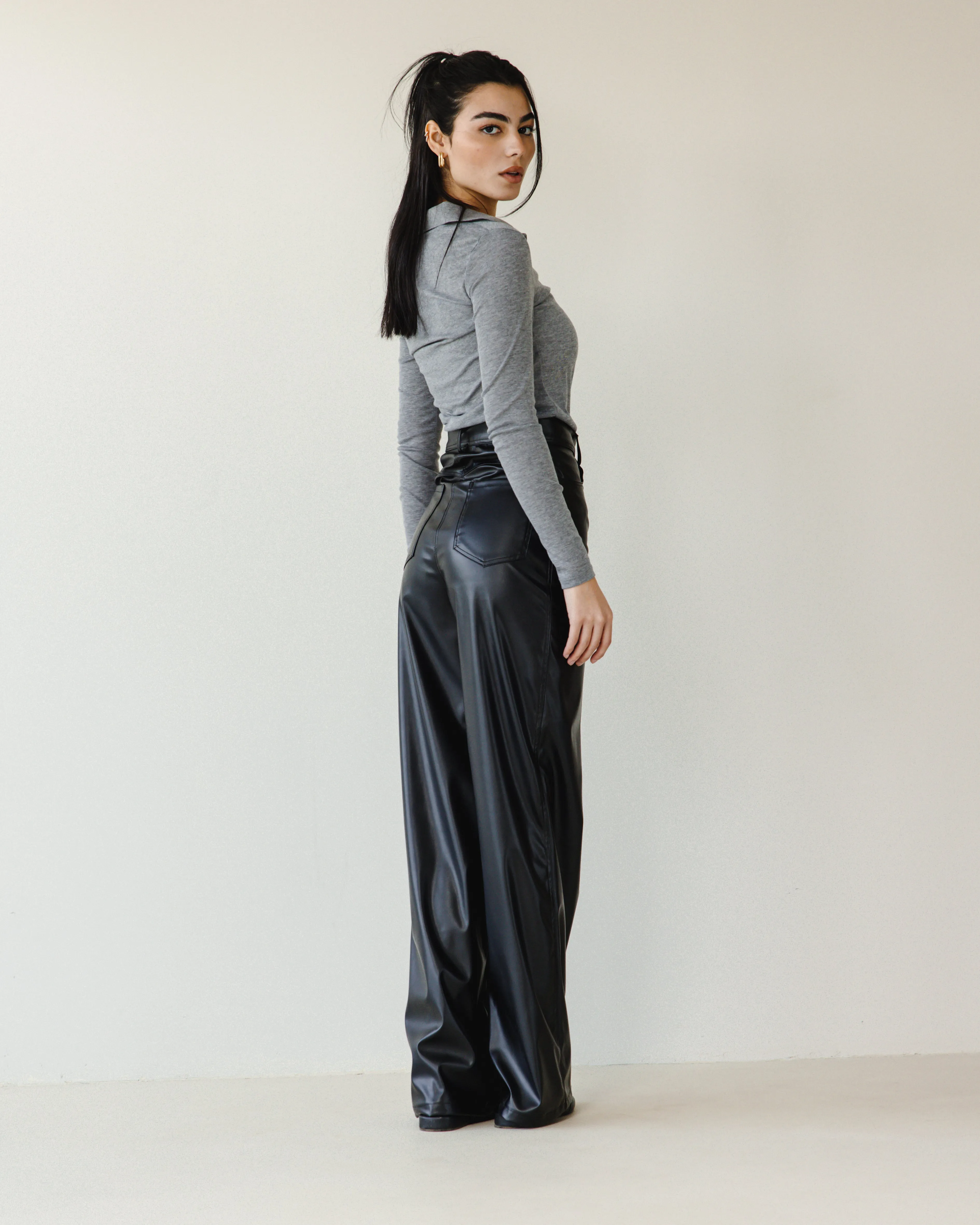 WIDE-LEG FAUX LEATHER PANTS