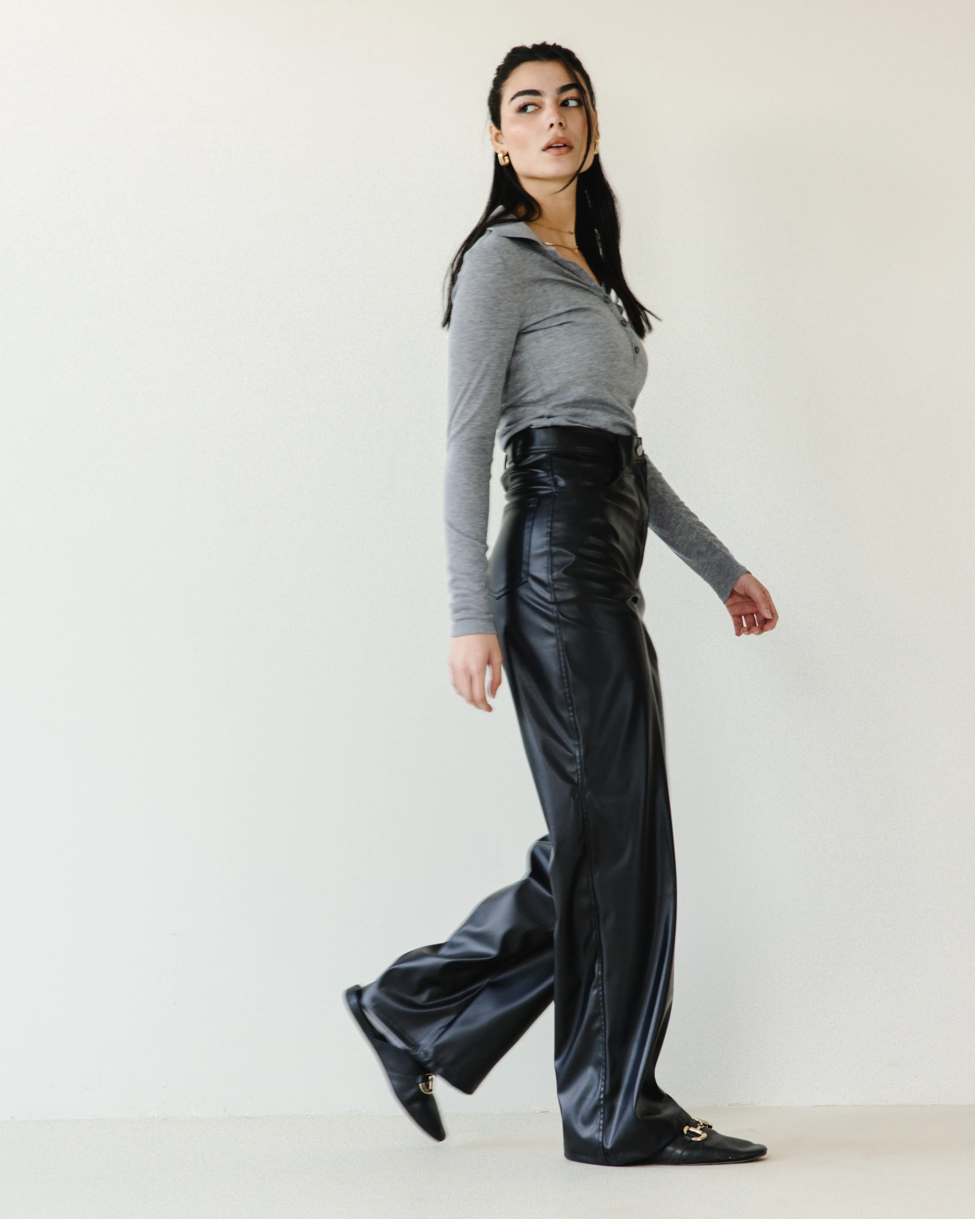 WIDE-LEG FAUX LEATHER PANTS