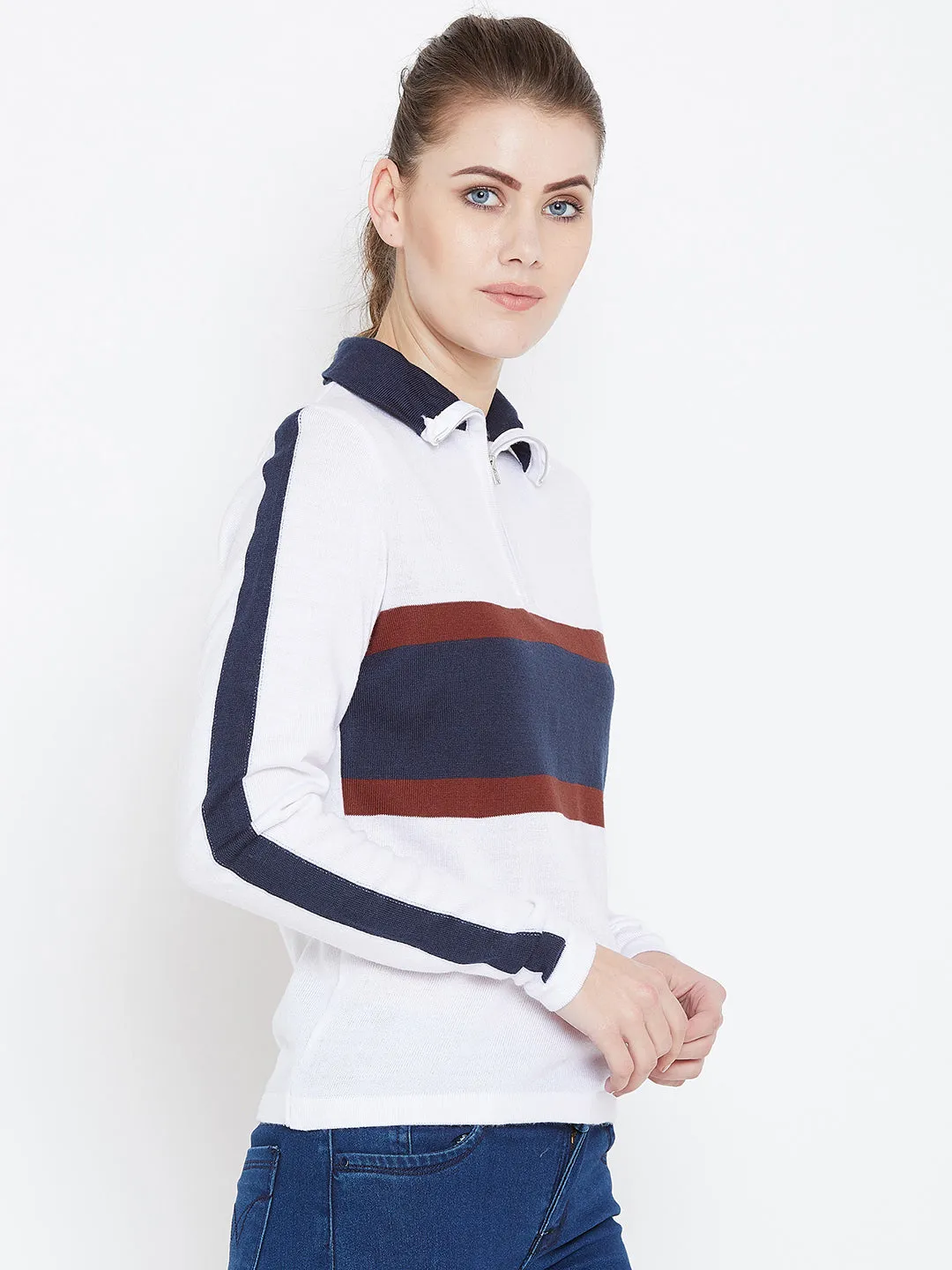 Womens Colourblock White/Ec Navy Sweaters