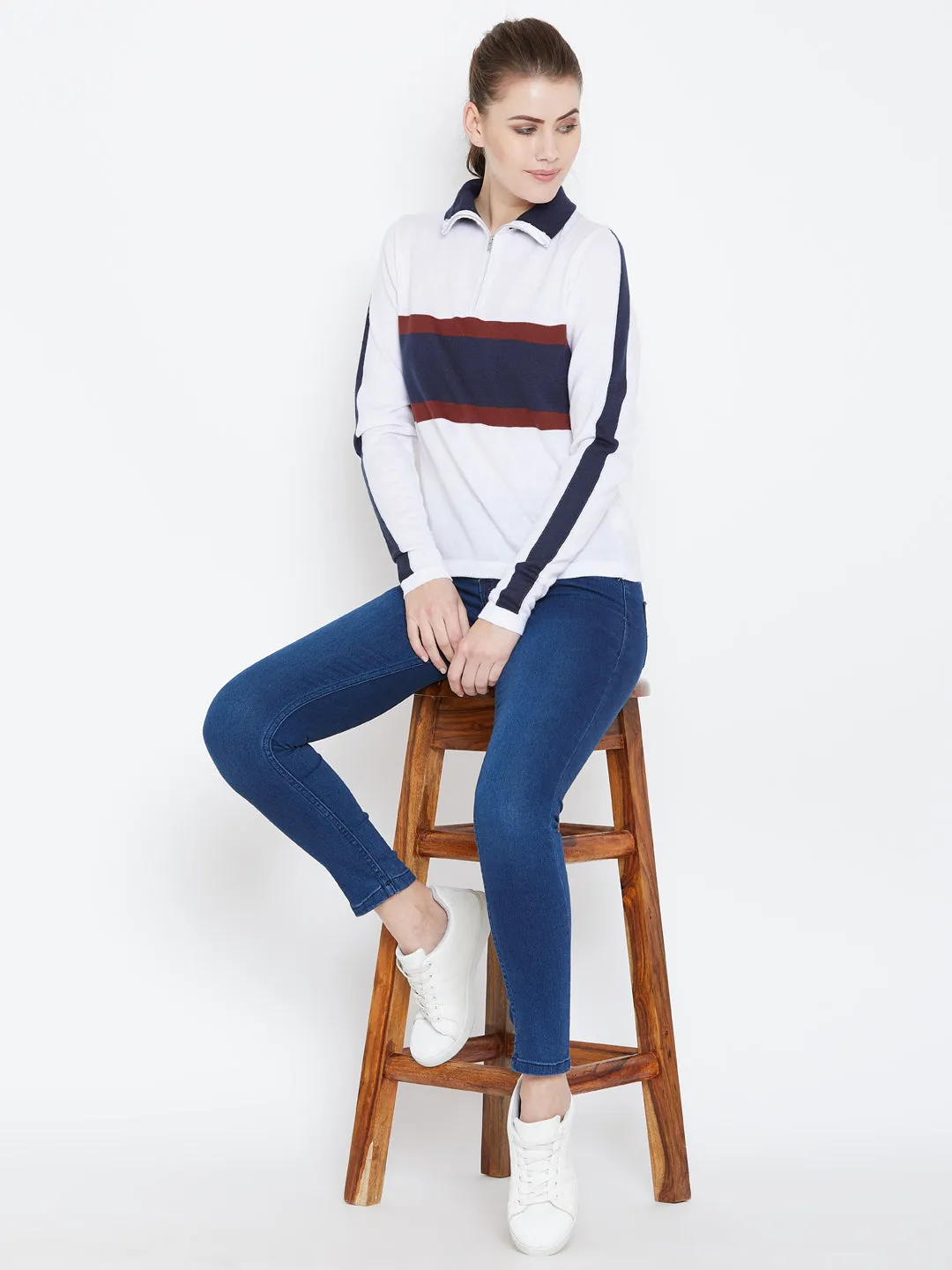 Womens Colourblock White/Ec Navy Sweaters