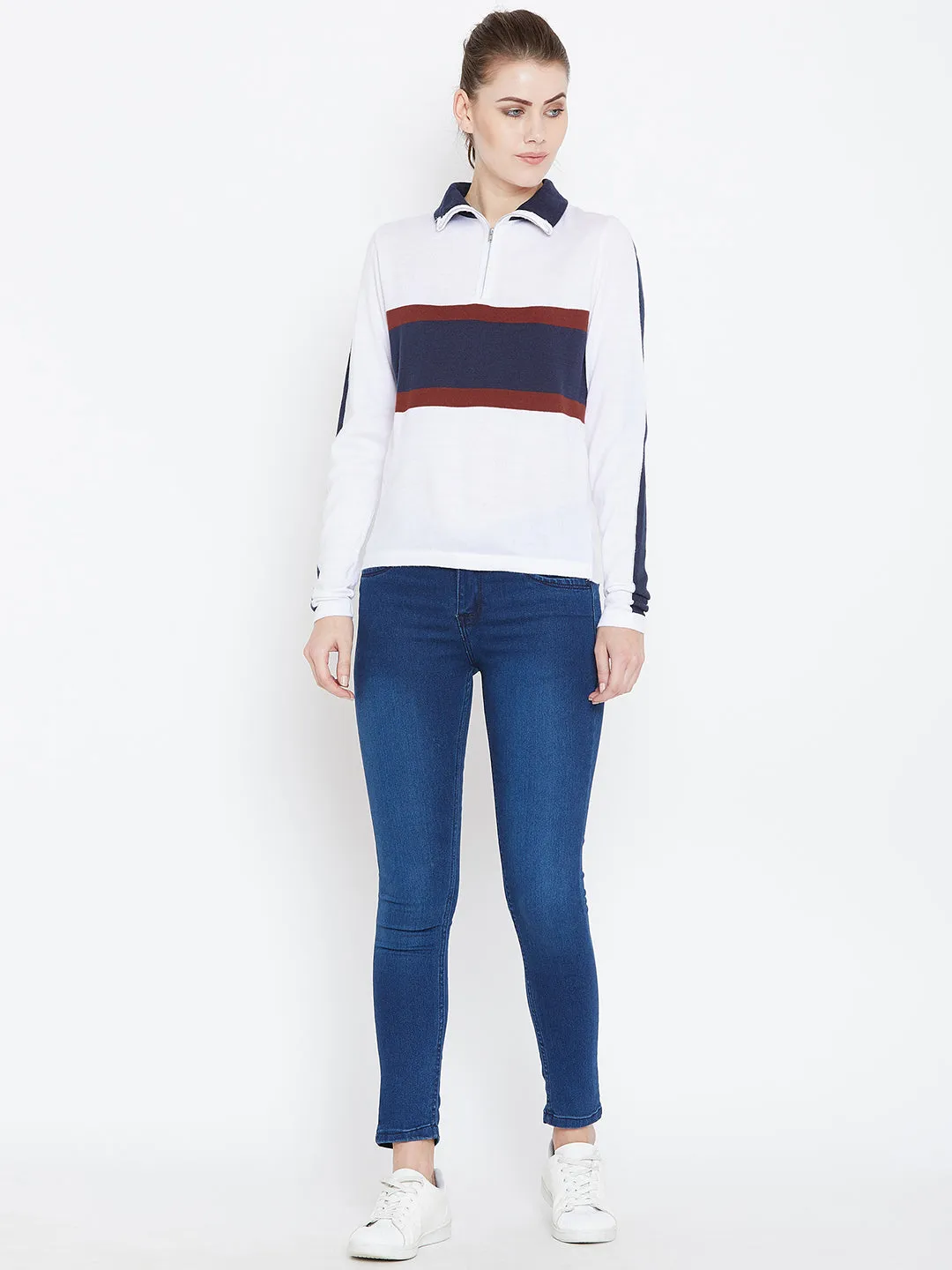 Womens Colourblock White/Ec Navy Sweaters