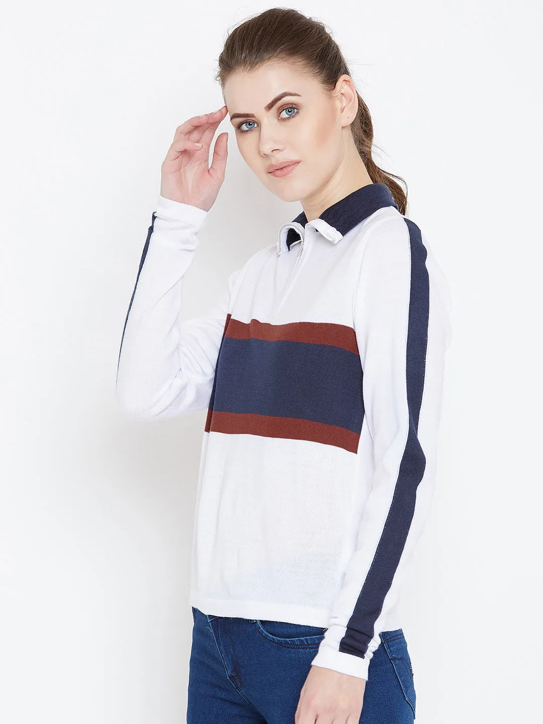 Womens Colourblock White/Ec Navy Sweaters