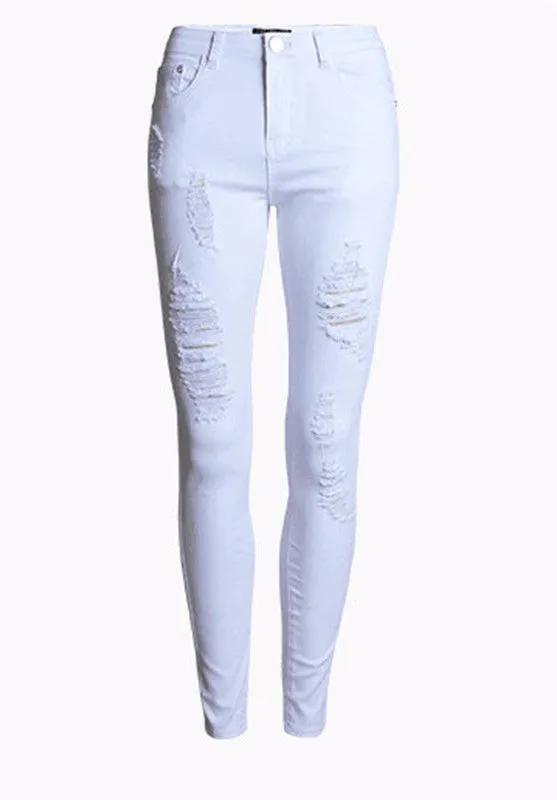 Women's Cotton Ripped Skinny Denim Pants