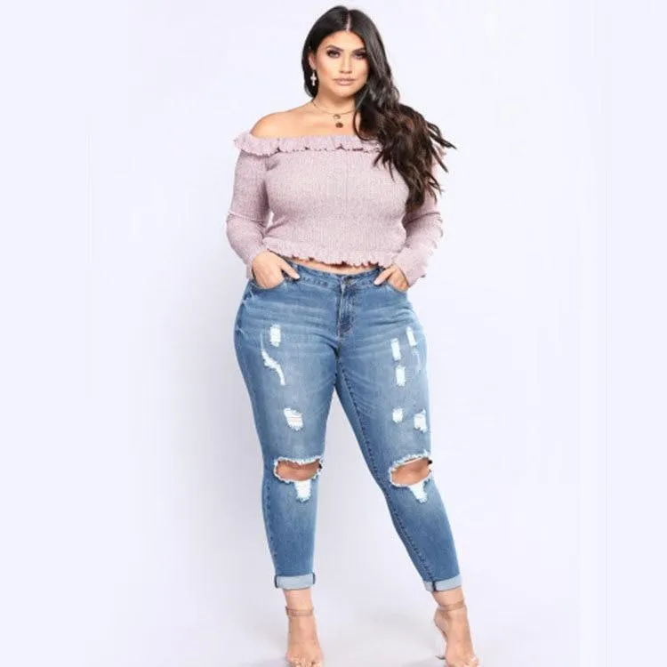 Women's Plus Size Pants - Ripped Jeans