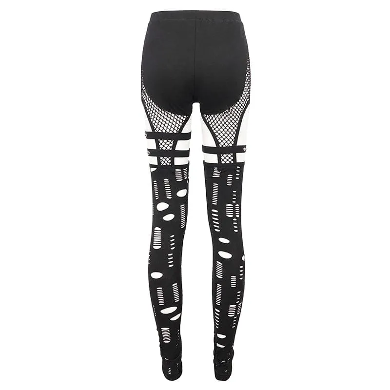 Women's Punk Cutout Mesh Splice Leggings