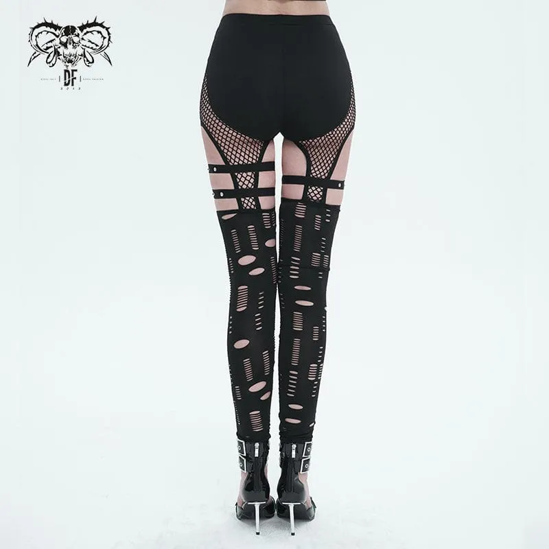 Women's Punk Cutout Mesh Splice Leggings