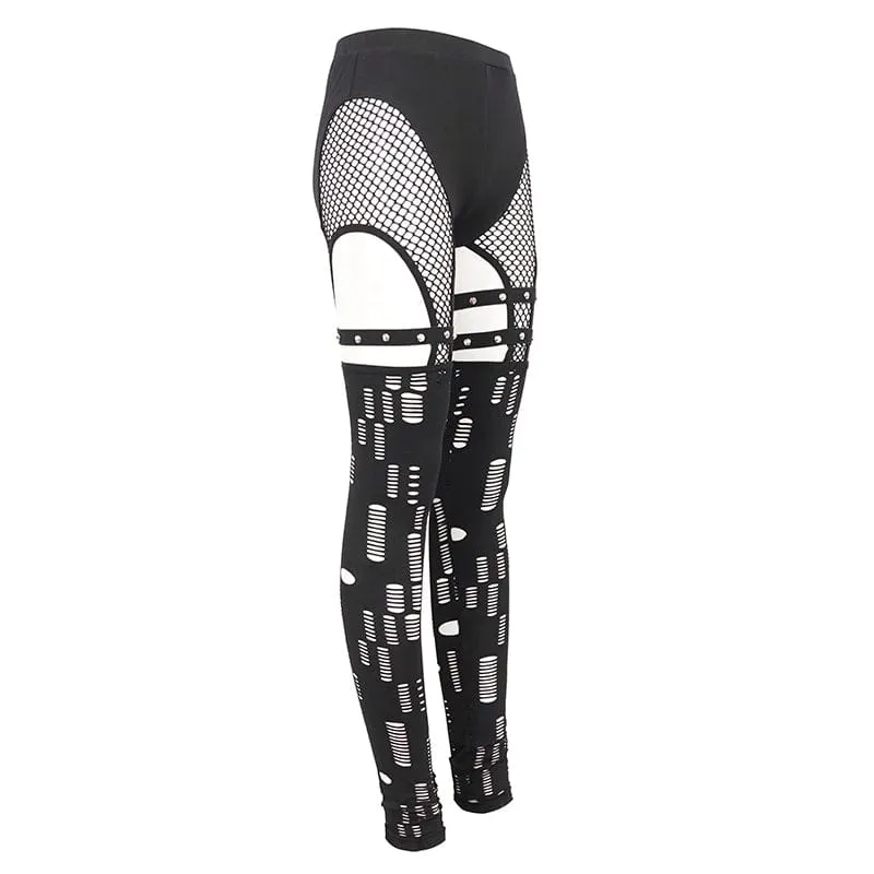 Women's Punk Cutout Mesh Splice Leggings