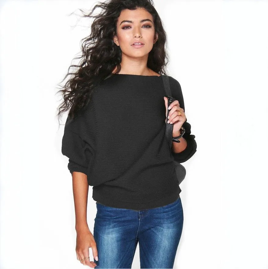 Women's Street Hipster Winter Fashion Loose Batwing Sleeve Knitted Sweater