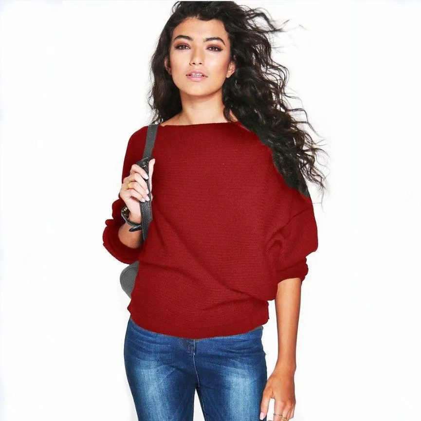 Women's Street Hipster Winter Fashion Loose Batwing Sleeve Knitted Sweater